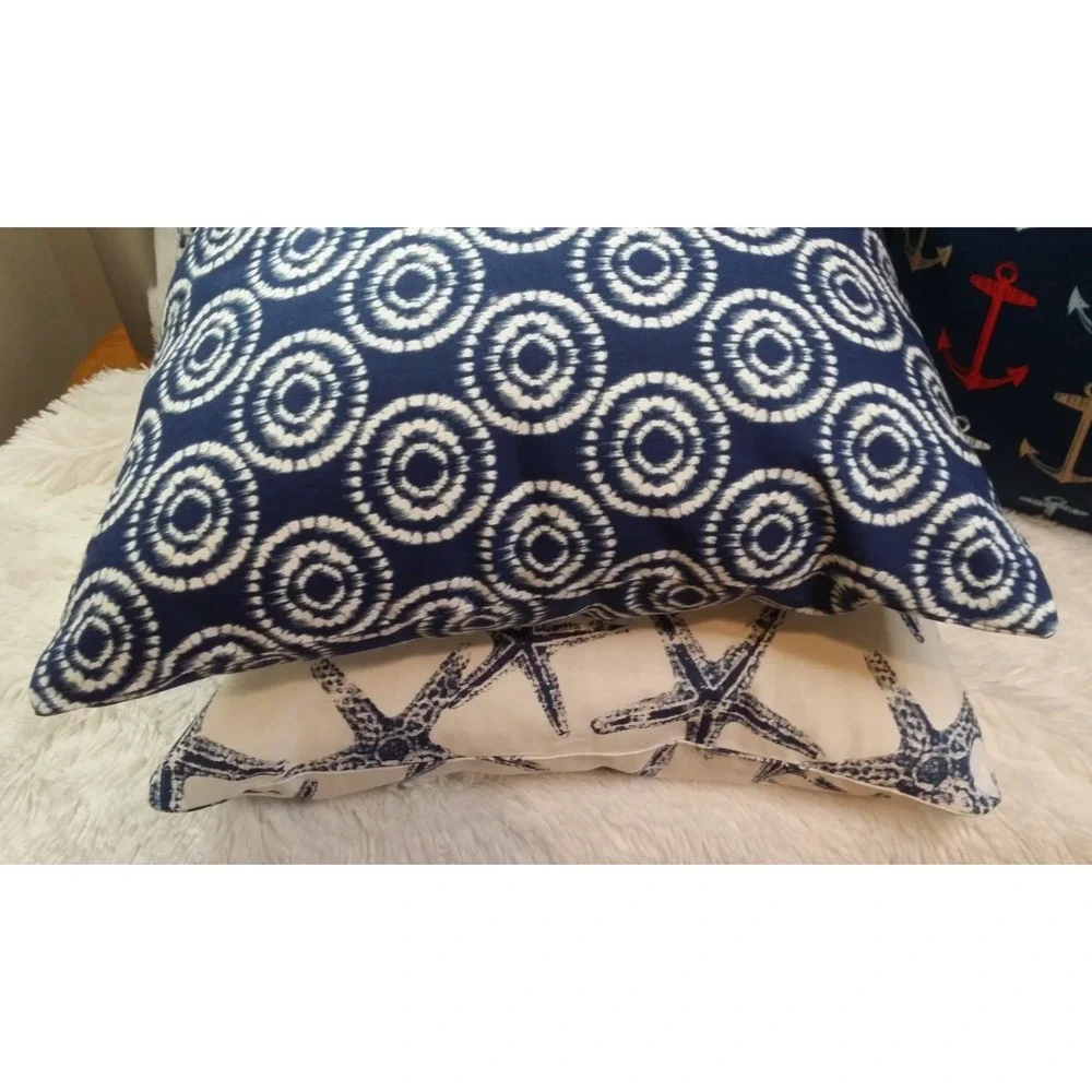 Bryant Throw Pillow Cover 20x20 Zipper Cotton Blue White Nagoya Geo Chambray NEW
